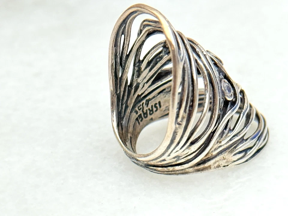 Anel de prata esterlina Shablool Didae Israel tamanho 7 – Estilo brutalista com topázio - Imagem 3 de 4