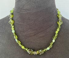 Vintage Necklace Green Glass Beads Silver-toned Toggle Clasp Spacers 18 In