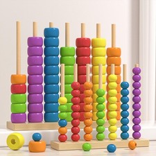 Wooden Color Sorting Stacking Toys Counting Game Counting Stacker Block Set