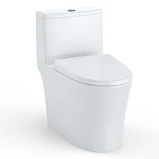 Elongated One Piece Toilet with V-Shaped Seat Cover Dual Flush Top Buttons,3/4.8