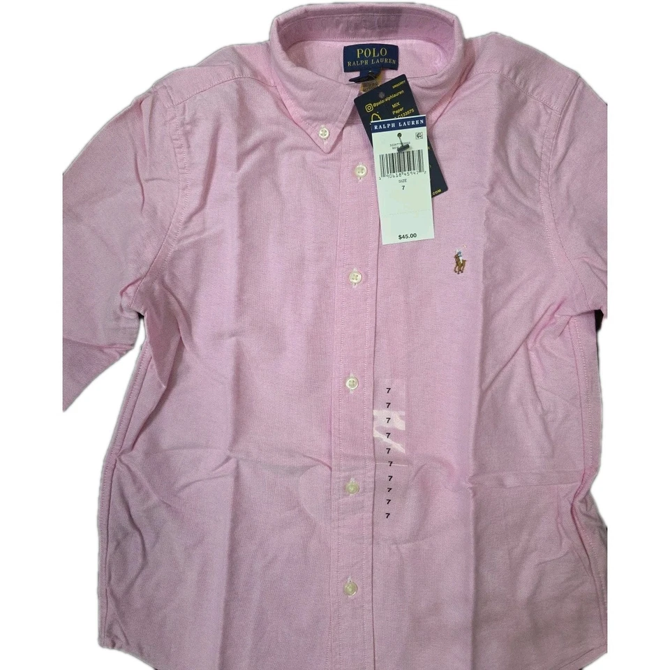Camisa Polo Ralph Lauren Calce Ajustado Cambray Abotonada Rosa Niños Talla 7 Foto 3 de 4