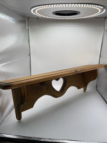 Cottage Core Wooden Wall Shelf Brown Rectangle Heart Cutout Wall Mount 23”x7”