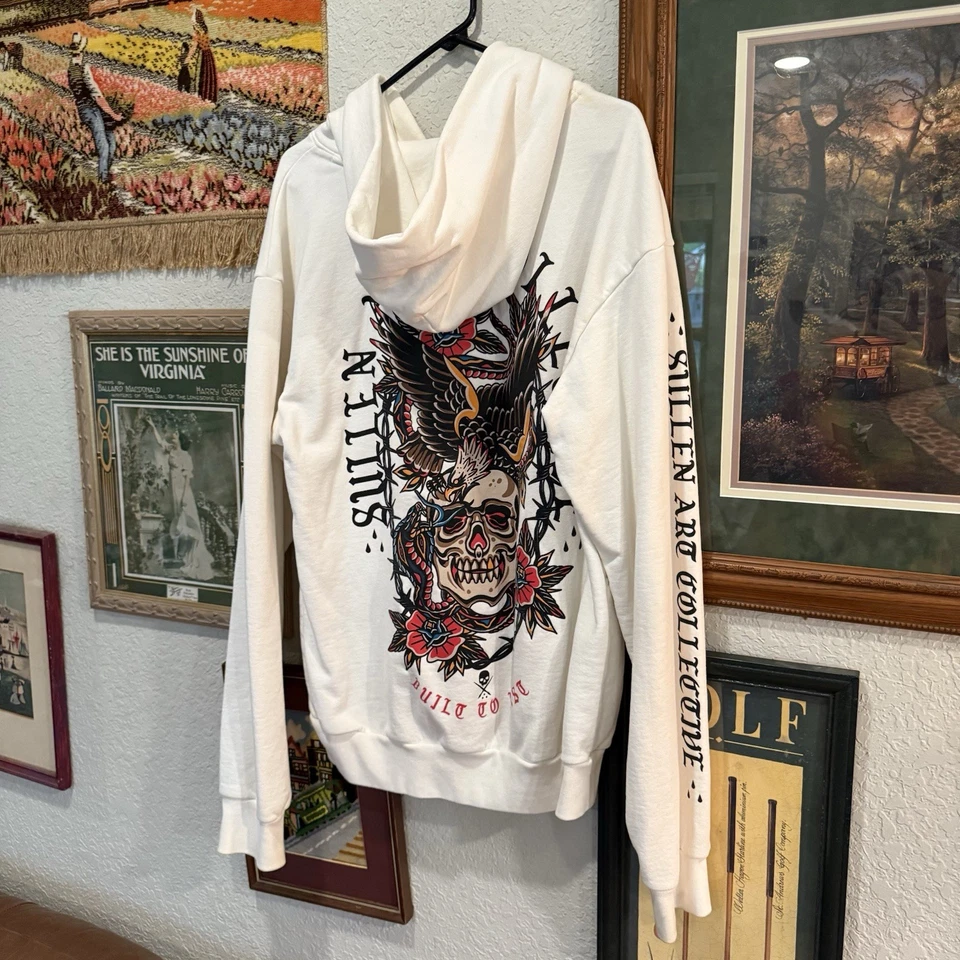 全新无标签 罕见 Sullen Art Collective 部落 自然 骷髅 纹身 风格 连帽衫 尺寸 M — 第 2/4 张图片