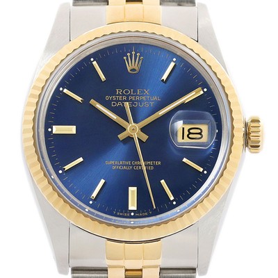Rolex Datejust Blaue Zifferblatt 18K Gelbgold & SS Jubilee Armband Uhr 16013