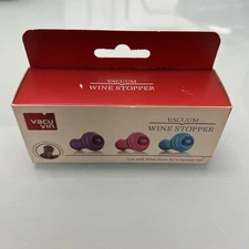 VACU VIN ~ VACUUM WINE STOPPER ~ SET OF 3 ~ PURPLE, PINK & TURQUOISE ~ NIB 
