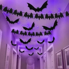 Pinkunn Halloween Decorations String Lights and 30 Pcs Hanging Bats Set Batte...
