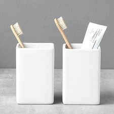 Toothbrush Holders for Bathrooms - 2 Cups Ceramic Square Toothbrush Toothpast...