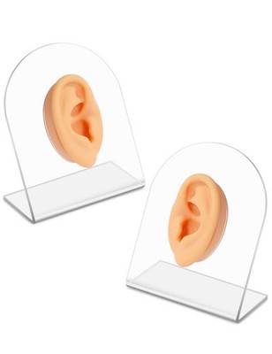 2 Pcs Soft Silicone Ear Model with Acrylic Stand, Left and Right Mediums