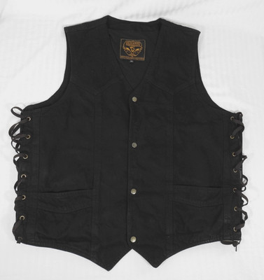 Men's Milwaukee Performance Black Denim Snap Vest 2XL Conceal Carry. Side Lacing
