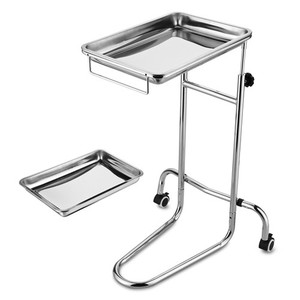 Yessources Mayo Stand Stainless Steel 2Pcs Trays with Wheels Adjustable Medical