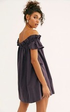 Free People Sophie Off The Shoulder Mini Dress XS Night Bloom Deep Purple