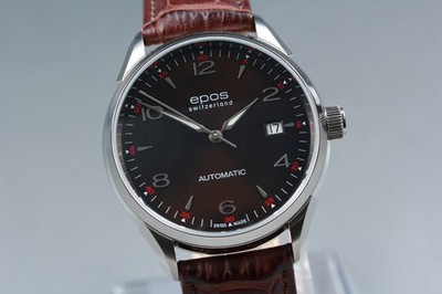 [w/Box] EPOS Originale 3427ABR Satin Brown Date Automatic Swiss Made Men's Watch