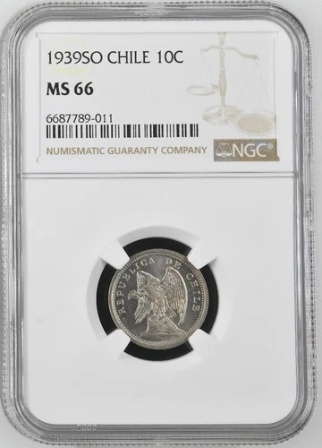 Chile 10 Centavos 1939SO NGC MS 66
