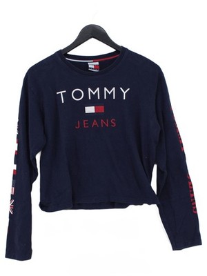 Tommy Jeans Herren T-Shirt M Blau Grafik 100% Baumwolle Basic