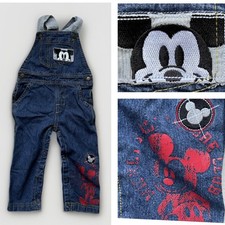 Disney Baby Mickey Mouse Denim Overalls 18M Distressed Graphic Vintage