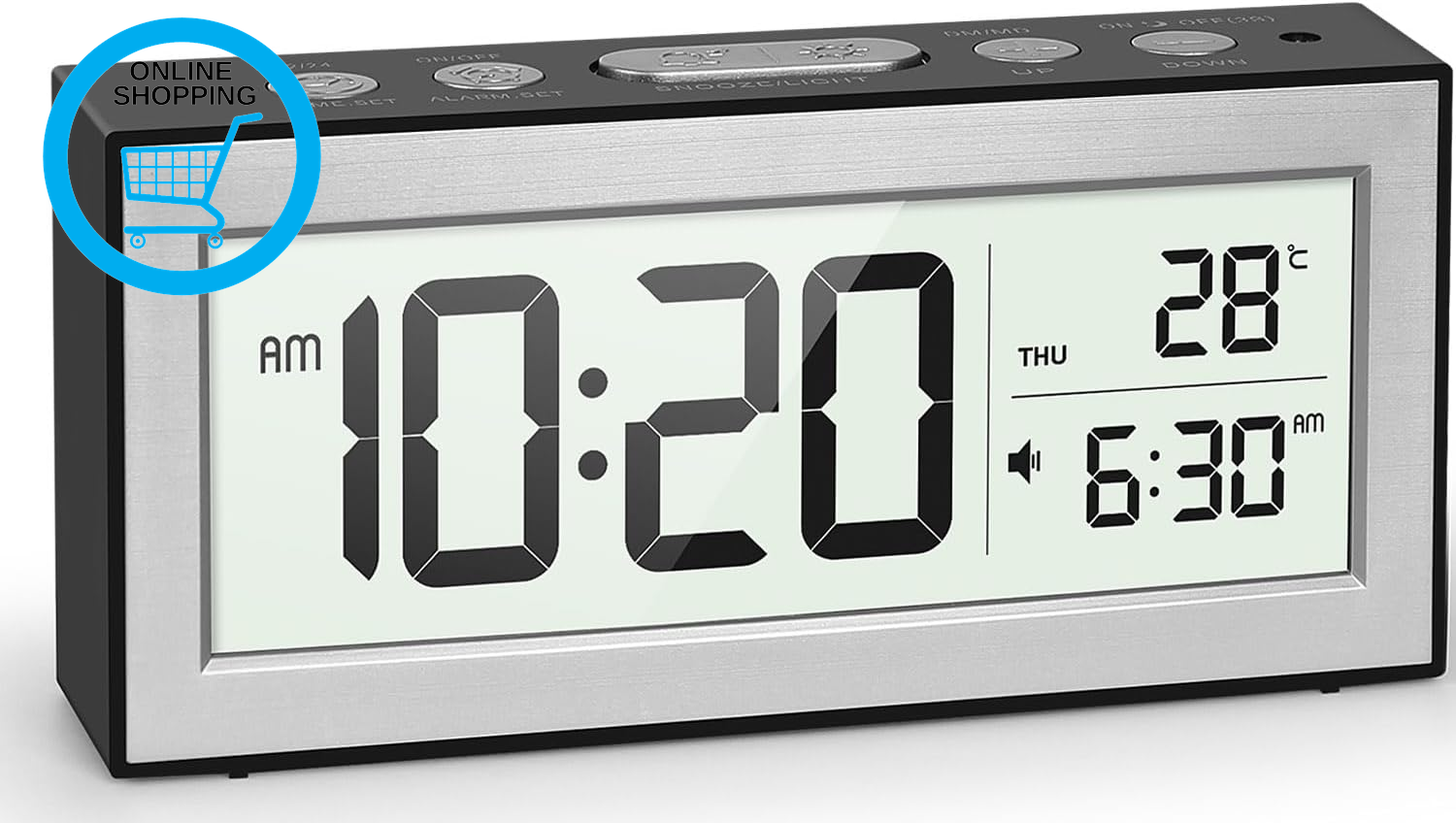 Digital Alarm Clock with LCD Display, Alarm Clock Bedside Battery Operated with
