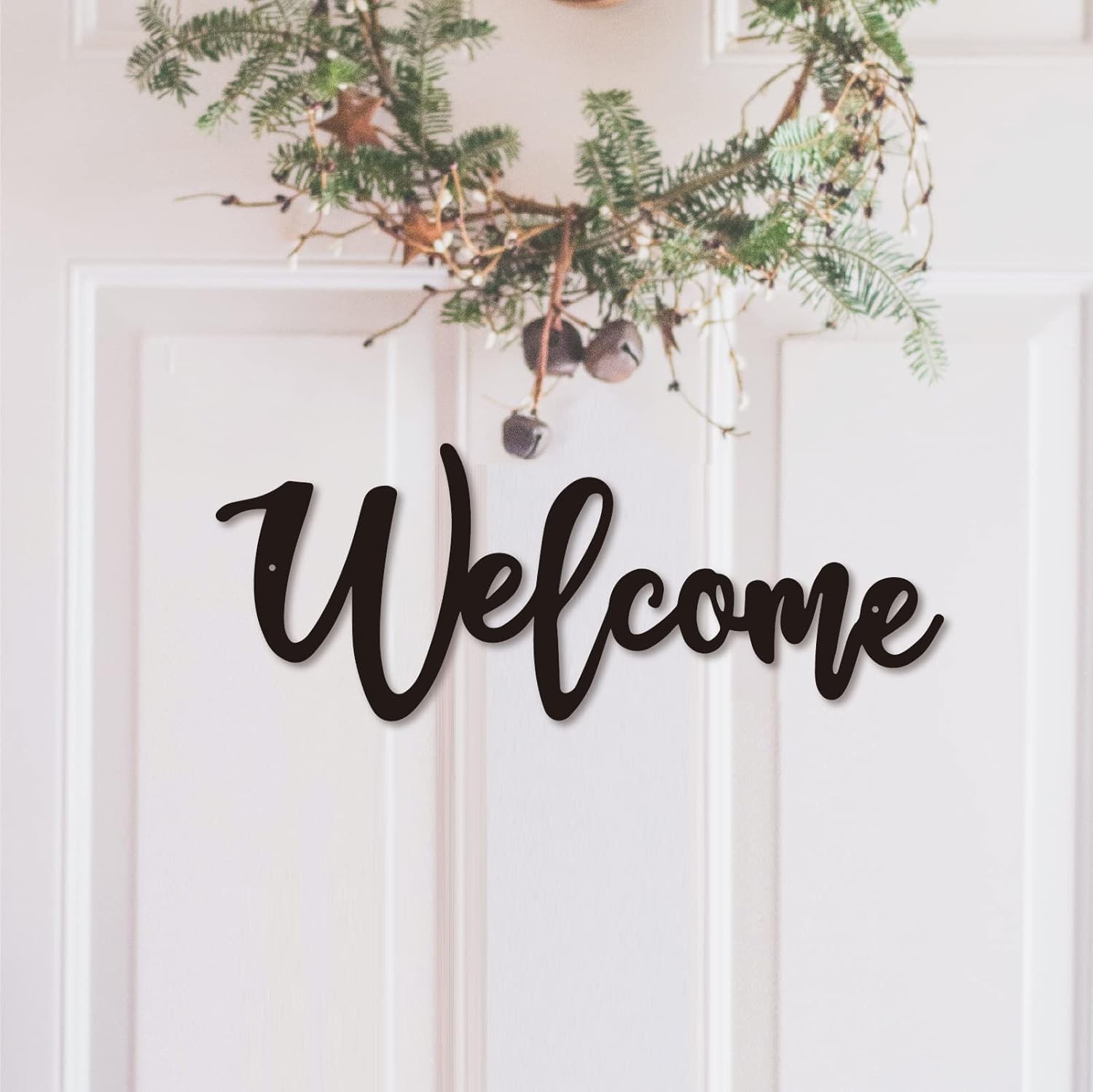 Welcome Metal Sign, Wall Decor, Home & Office, 12 x 9.5 16 inches, Black 