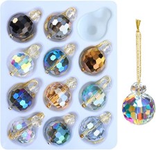 12 Pcs Multicolor Crystal Glass Christmas Balls Ornaments 0.87" Mini Colorful