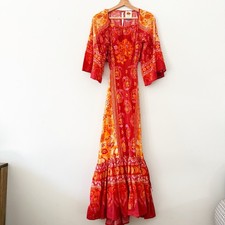 Farm Rio Anthropologie Maxi Dress Orange Pink Open Back Size Small