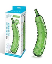 Glas Vagatable Caressing Cucumber 8.25 Inch Green Glass Dildo Dong