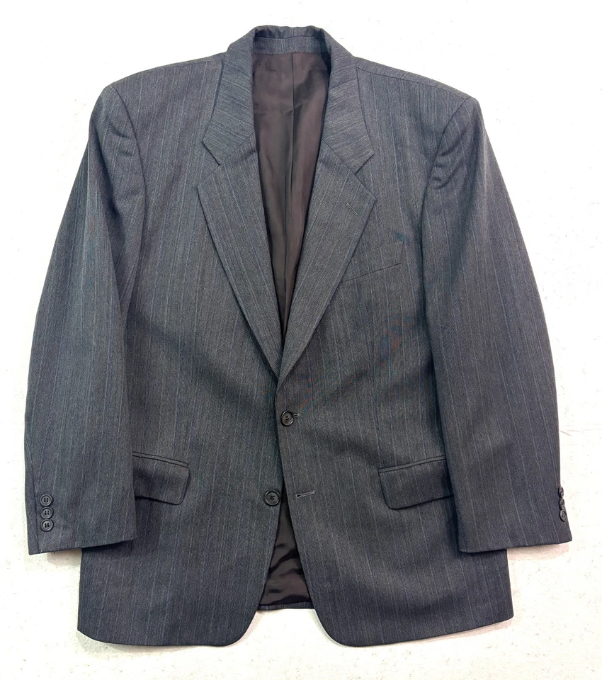 vtg 90s Hugo Boss 40S 33x30 2pc Pant Suit Gray Blue Stripe Boxy Pleated Relaxed - Image 2 of 4