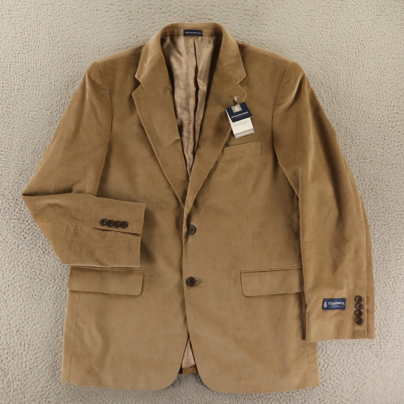 Stafford Jacket M 42R Tan Brown 100% Cotton Corduroy Blazer NEW $120