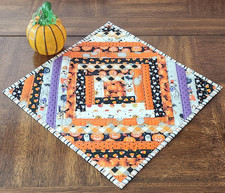 Handmade Table Topper Halloween Print Colorful Quilted 17.5-inch x 17.5-inch
