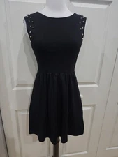 Forever 21 Punk Goth Basic Cotton Blend Tank Little Black Skater Dress w Studs S