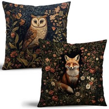 William Morris Inspired Fox  Owl Pillow Cover Set of 2 - Vintage Floral Art ...