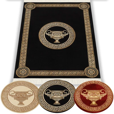 Luxus Teppich Läufer Wohnzimmer Flur rund oval schwarz rot beige Viskose Amphore - Bild 1 von 4
