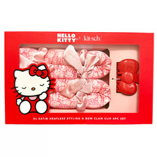Hello Kitty x Kit sch XL Satin Heatless Styling Red Bow Claw Clip 4pc Set NEW