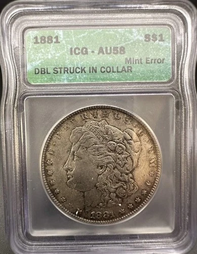 1881-P Philadelphia $1 Morgan ICG AU 58 Mint Error Double Struck in Collar