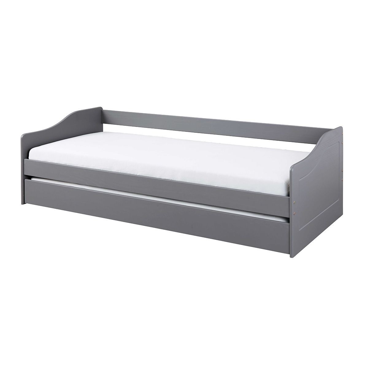 Lit enfant gigogne Léana 90x200cm gris avec sommier lit tiroir ado