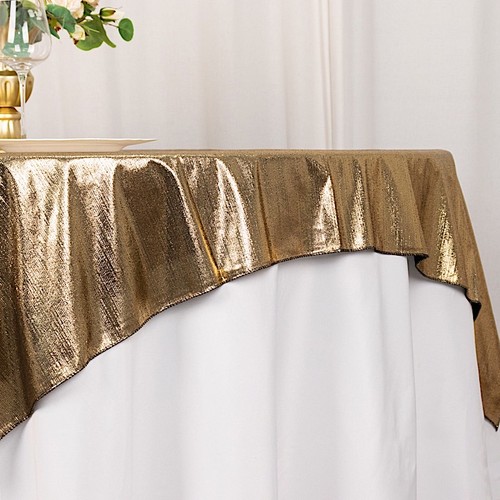 72" x 72" ANTIQUE GOLD Polyester Square TABLE OVERLAY Glitter Sequin Dots Party - Picture 4 of 8