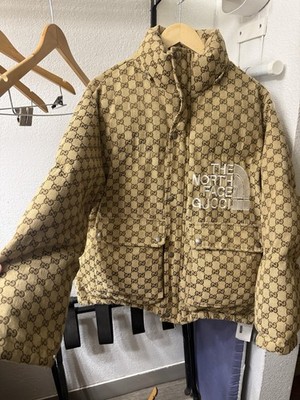 Gucci x The North Face Quilted Padded Logo Print Jacket Beige Ebony Women's S