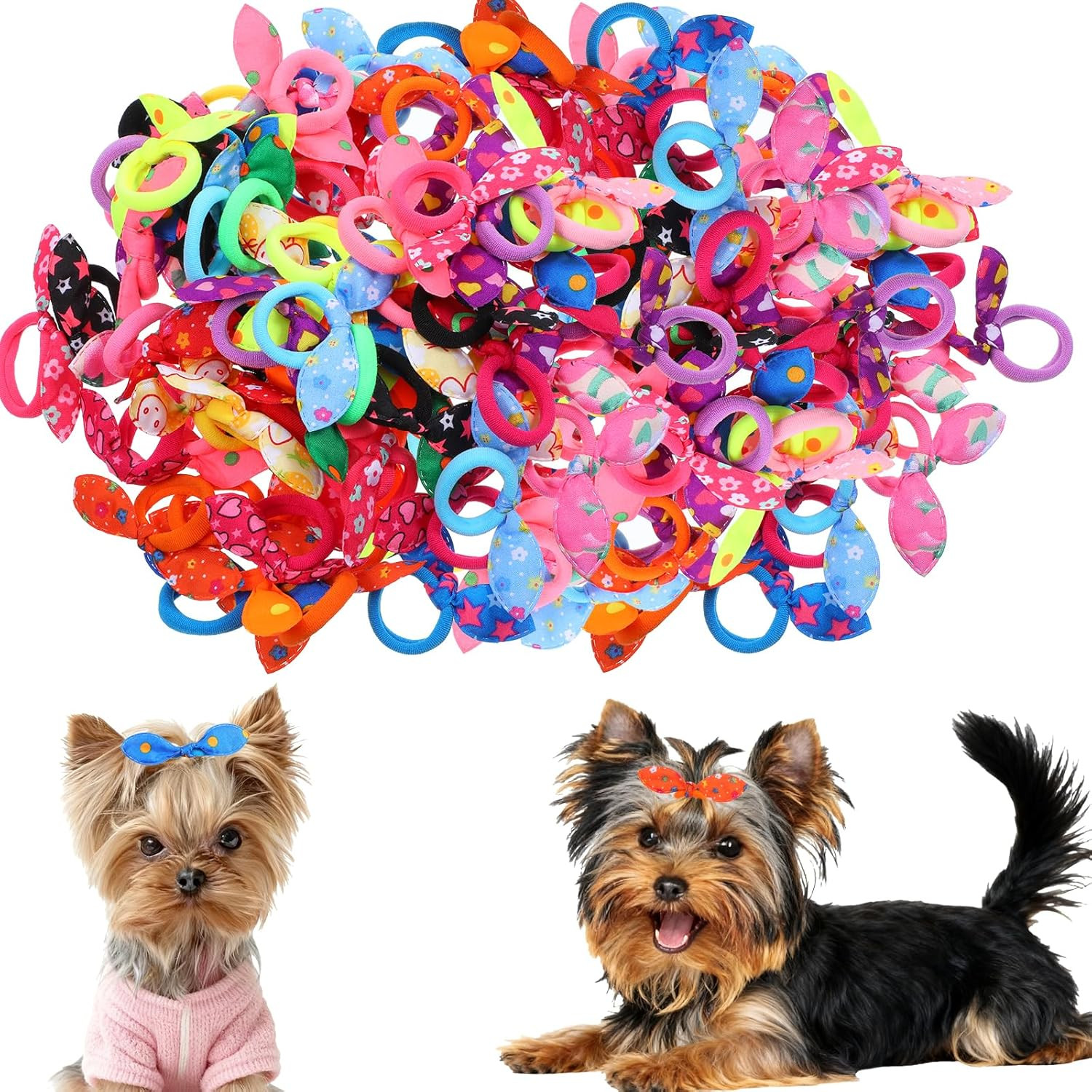 Set di Fiocchi per Cani con Elastici - 100 Pezzi