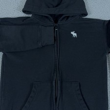 Abercrombie  Fitch Hoodie Boys 11/12 Black Relaxed Fit Full Zip Sweatshirt Y2K