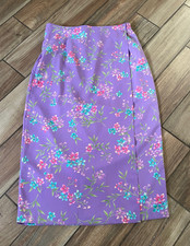 Sag Harbor Floral Elastic Waist Pull On Purple Faux Wrap Skirt Size 16