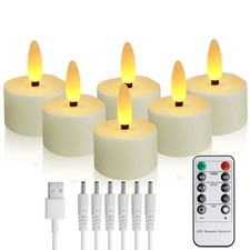 6pcs Flameless Rechargeable LED Tea Lights Flickering Candles with Timer Remote