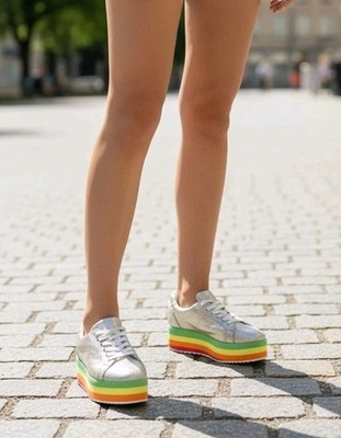 Very Volatile Jukebox Womens 8 Gold Rainbow Platform Shoes Lace Up Kidcore Rave