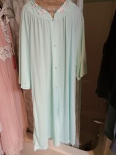 VINTAGE SHADOWLINE LINGERIE Nylon Button Up Robe Full Length EMBRODERY S Blue