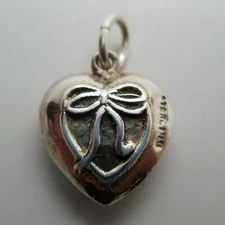 Sterling Silver HOLIDAY HEART Charm for Bracelet PENDANT Christmas Bow ENAMEL