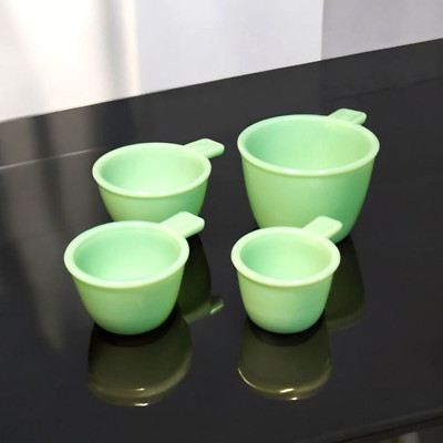Green Jadeite Glass Depression Style Nesting Measuring Cups, Bowl, Dish, Kitchen