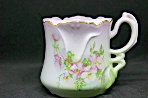 Vintage Hand Painted Mustache Cup/Mug Green Pink Rose Floral Beautiful!!