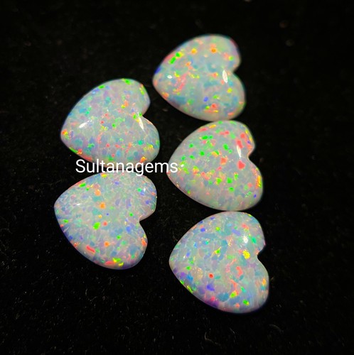 5 Pieces 1.80 Cts Synthetic Opal Heart Shape Cabochon Loose Gemstone 7x7x2 mm - Picture 9 of 11