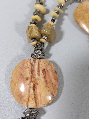 Brown Stone White Glass Silver Tone Star Tassel Beaded Chunky Necklace No Clasp - Picture 3 of 9