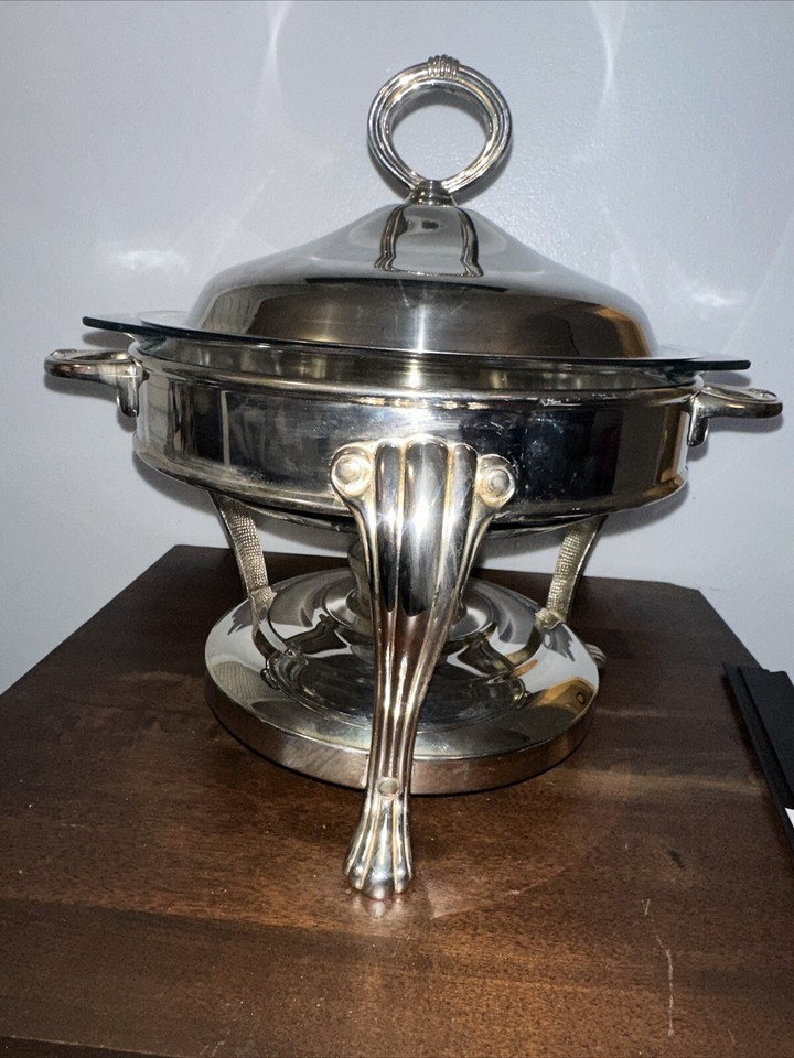 Vintage Marinex Glass Casserole Dish w. Silverplated Buffet Holder