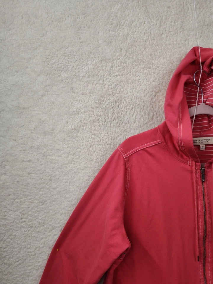 Jones New York Women Sweatshirt 2X Pink Cotton Blend Full Zip Hooded Regular Fit - Image 2 of 4