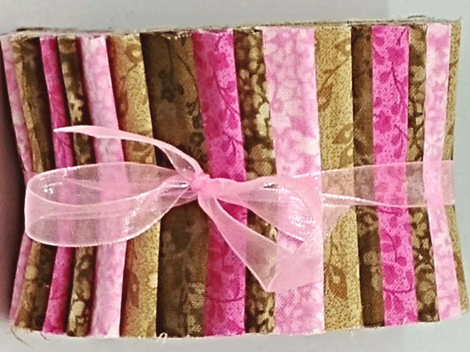 Pink & Brown Fabric Quilting Jelly Roll 20~2.5" Strips Roll Cotton Sewing Craft - Image 2 of 2