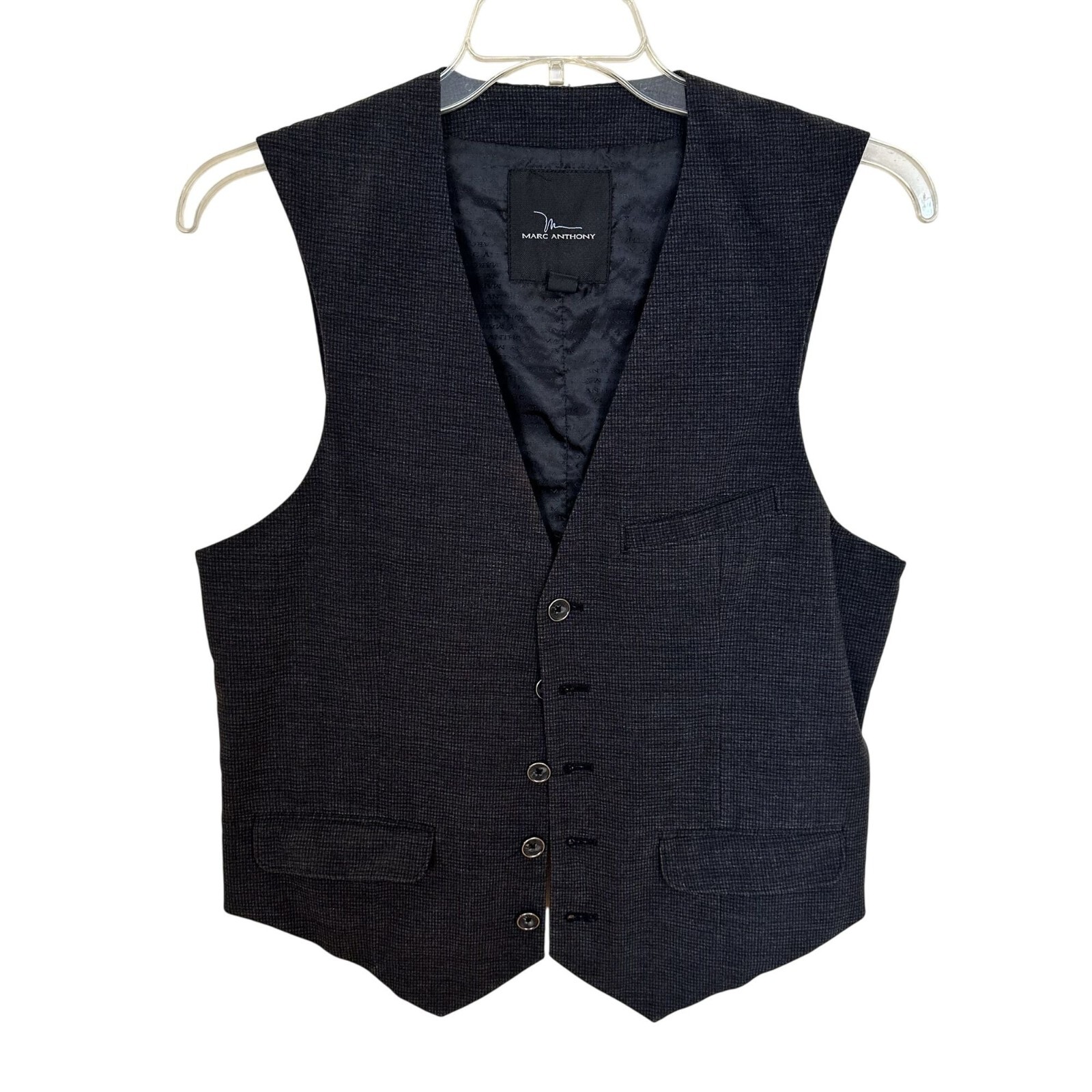 Marc Anthony Mens Black Vest Large Button Front Pocket Detailing Polyester